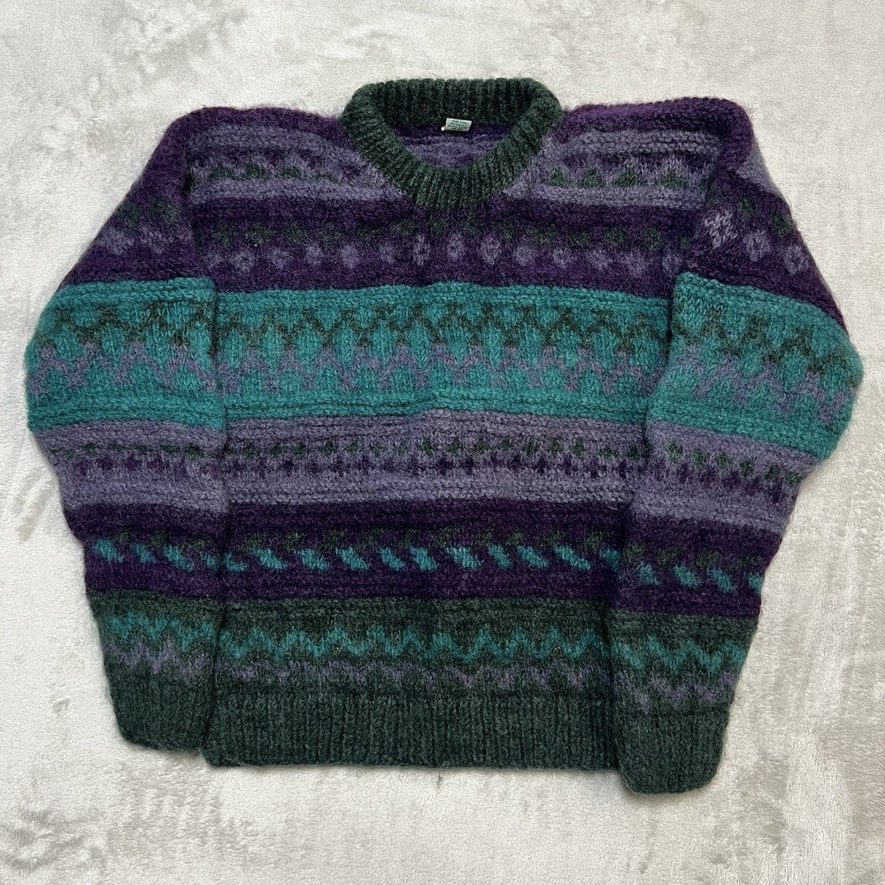THICK Himalayan Sweater Hand Knit Wool Fair Isle Pattern Made In Nepal Womens LG